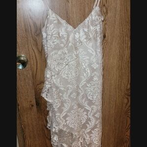 Lulu's Cream Asymmetrical Lace Dress